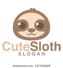 Modern vector flat design simple minimalist logo template of cute sloth cartoon head vector for brand, emblem, label, badge. Isolated on white background.