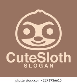 Modern vector flat design simple minimalist logo template of cute sloth cartoon head outline line art vector for brand, emblem, label, badge. Isolated on white background.