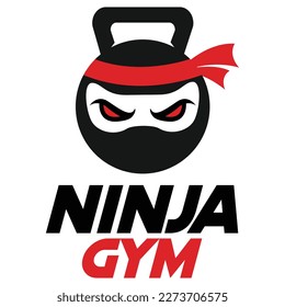 Modern vector flat design simple minimalist logo template of ninja gym fitness head mascot character vector collection for brand, emblem, label, badge. Isolated on white background.