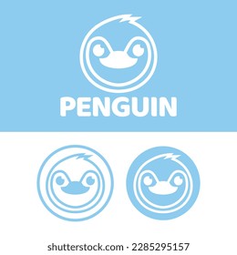 Modern vector flat design simple minimalist logo template of penguin head mascot character vector collection for brand, emblem, label, badge. Isolated on white background.