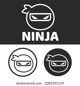 Modern vector flat design simple minimalist logo template of ninja head mascot character vector collection for brand, emblem, label, badge. Isolated on white background.