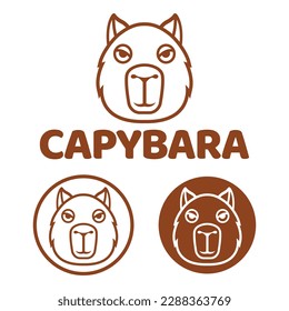 Modern vector flat design simple minimalist logo template of cute capybara cartoon head vector for brand, emblem, label, badge. Isolated on white background.