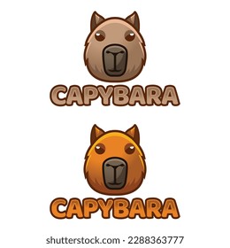 Modern vector flat design simple minimalist logo template of cute capybara cartoon head vector for brand, emblem, label, badge. Isolated on white background.