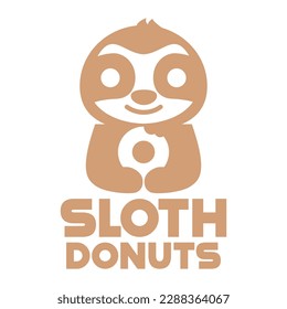 Modern vector flat design simple minimalist logo template of cute sloth donut cartoon head vector for brand, emblem, label, badge. Isolated on white background.