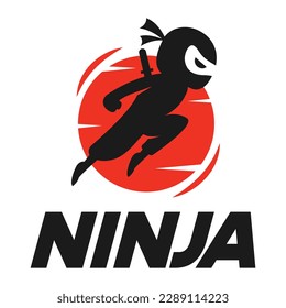 Diseño plano vectorial moderno simple plantilla de logotipo minimalista de saltar colección vectorial de caracteres ninja para marca, emblema, etiqueta, placa. Aislado sobre fondo blanco.