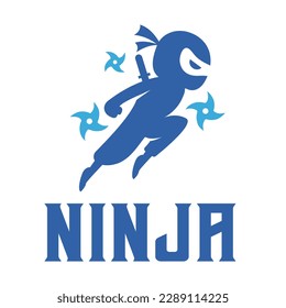 Modern vector flat design simple minimalist logo template of jumping ninja mascot character vector collection for brand, emblem, label, badge. Isolated on white background.