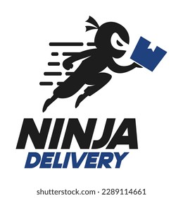 Modern vector flat design simple minimalist logo template of ninja delivery man mascot character vector collection for brand, emblem, label, badge. Isolated on white background.