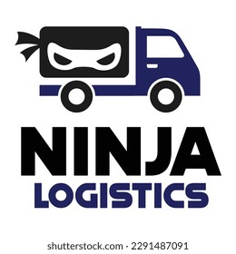 Modern vector flat design simple minimalist logo template ninja logistics delivery truck vector collection for brand, emblem, label, badge. Isolated on white background.