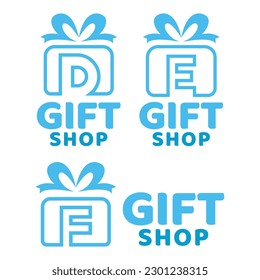 Modern vector flat design simple minimalist logo template of D,E,F alphabet gift shop vector collection for brand, emblem, label, badge. Isolated on white background.