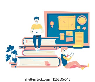 Modern vector flat hipster illustration education concept. Training courses, specialization, university studies. School classes illustration