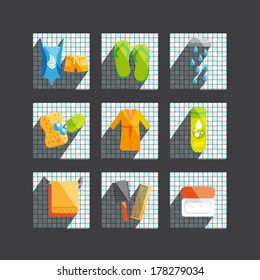 Modern vector flat icons set with wellness and spa motives.Illustration collection with long shadow effect. 