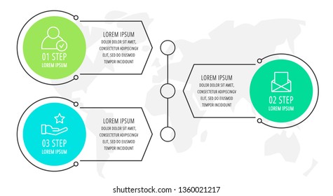 Modern vector flat illustration. Infographic circles template with three elements, shapes, icons. Timeline designed for business, presentations, web design, interface, education, diagrams with 3 steps