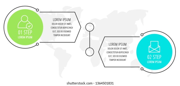 Modern vector flat illustration. Infographic circles template with two elements, shapes, icons. Timeline designed for business, presentations, web design, interface, education, diagrams with 2 steps