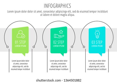 Modern vector flat illustration. Infographic circles template with three elements, shapes, icons. Timeline designed for business, presentations, web design, interface, education, diagrams with 3 steps