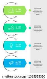 Modern vector flat illustration. Infographic arrows template with four elements, shapes, icons. Timeline designed for business, presentations, web design, interface, education, diagrams with 4 steps
