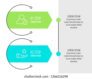 Modern vector flat illustration. Infographic arrows template with two elements, shapes, icons. Timeline designed for business, presentations, web design, interface, education, diagrams with 2 steps