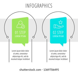 Modern vector flat illustration. Infographic circles template with two elements, shapes, icons. Timeline designed for business, presentations, web design, interface, education, diagrams with 2 steps
