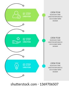 Modern vector flat illustration. Infographic arrows template with three elements, shapes, icons. Timeline designed for business, presentations, web design, interface, education, diagrams with 3 steps