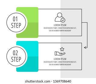 Modern vector flat illustration. Infographic template with two elements, icons, circles, box. Timeline designed for business, presentations, web design, interface, education, diagrams with 2 steps