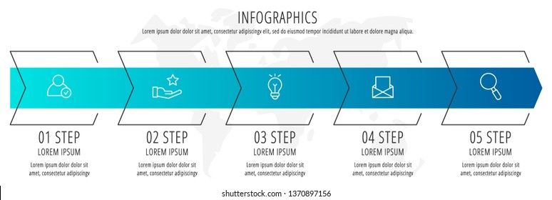 Modern vector flat illustration. Infographic arrows template with five elements, shapes, icons. Timeline designed for business, presentations, web design, interface, education, diagrams with 5 steps