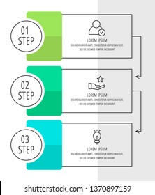 Modern vector flat illustration. Infographic template with three elements, icons, circles, box. Timeline designed for business, presentations, web design, interface, education, diagrams with 3 steps.