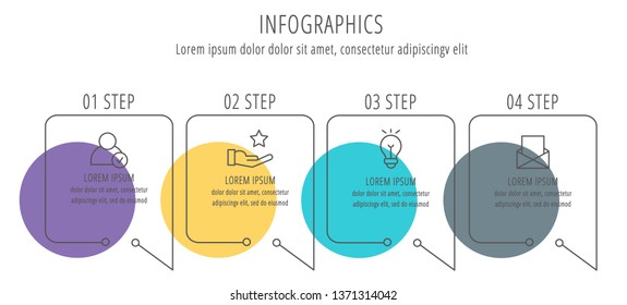 Modern vector flat illustration. Infographic circles template with four elements, shapes, icons. Timeline designed for business, presentations, web design, interface, education, diagrams with 4 steps