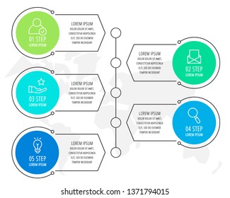 Modern vector flat illustration. Infographic circles template with five elements, shapes, icons. Timeline designed for business, presentations, web design, interface, education, diagrams with 5 steps