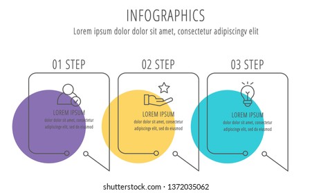 Modern vector flat illustration. Infographic circles template with three elements, shapes, icons. Timeline designed for business, presentations, web design, interface, education, diagrams with 3 steps