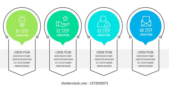  Ilustración plana vectorial moderna. Plantilla de círculos infográficos con cuatro elementos, formas, iconos. Línea de tiempo diseñada para empresas, presentaciones, diseño web, interfaz, educación, diagramas con 4 pasos