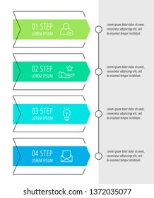 Modern vector flat illustration. Infographic arrows template with four elements, shapes, icons. Timeline designed for business, presentations, web design, interface, education, diagrams with 4 steps