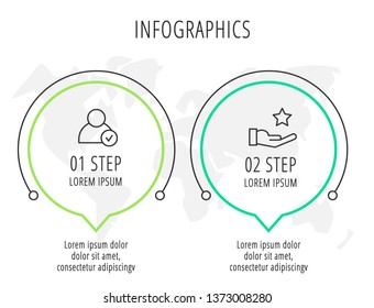 Modern vector flat illustration. Infographic circles template with two elements, shapes, icons. Timeline designed for business, presentations, web design, interface, education, diagrams with 2 steps