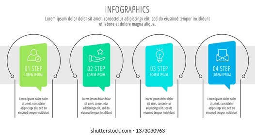 Modern vector flat illustration. Infographic circles template with four elements, shapes, icons. Timeline designed for business, presentations, web design, interface, education, diagrams with 4 steps