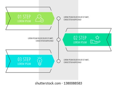 Modern vector flat illustration. Infographic arrows template with three elements, shapes, icons. Timeline designed for business, presentations, web design, interface, education, diagrams with 3 steps