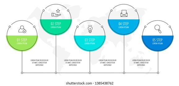 Modern vector flat illustration. Infographic circles template with five elements, shapes, icons. Timeline designed for business, presentations, web design, interface, education, diagrams with 5 steps
