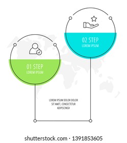Modern vector flat illustration. Infographic circles template with two elements, shapes, icons. Timeline designed for business, presentations, web design, interface, education, diagrams with 2 steps