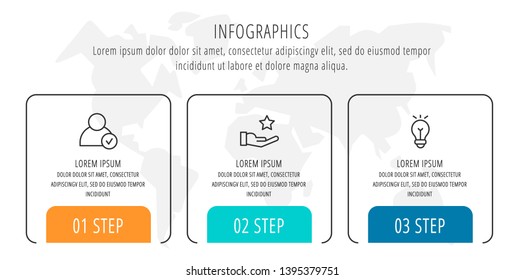 Modern vector flat illustration. Infographic arrows template with three elements, shapes, icons. Timeline designed for business, presentations, web design, interface, education, diagrams with 3 steps