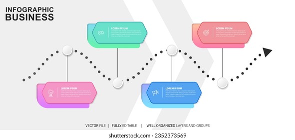 Modern vector flat illustration. Line infographic numbers template with four elements, icons. Timeline designed for business, presentations, web design, interface, diagrams with 4 steps
