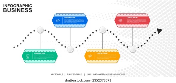 Modern vector flat illustration. Line infographic numbers template with four elements, icons. Timeline designed for business, presentations, web design, interface, diagrams with 4 steps
