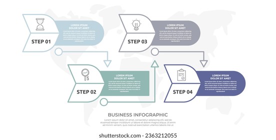Modern vector flat illustration. Line infographic arrows template with four elements, arrows, icons. Timeline designed for business, presentations, web, interface, education, diagrams with 4 steps