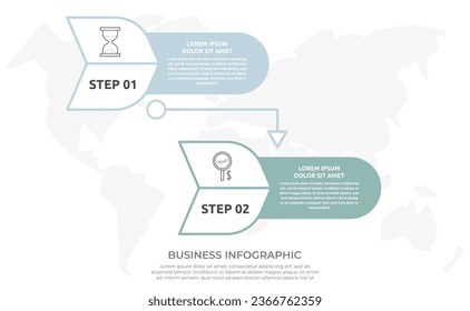 Modern vector flat illustration. Line infographic arrows template with two elements, arrows, icons. Timeline designed for business, presentations, web design, interface, diagrams with 2 steps