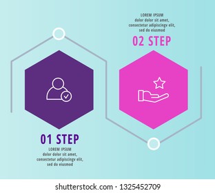 Modern vector flat illustration timeline. Infographic template with two hexagon elements. Designed for business, presentations, web design, diagrams with 2 steps for workflow layout, annual report.