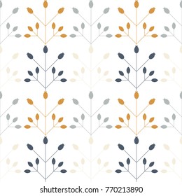 Modern vector floral seamless geometric pattern with  stylized rose hips berries and leaves in retro  style. Simple outlines with worn out texture.