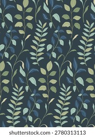 Modern vector floral seamless pattern. A colorful endless pattern of plants, branches and leaves. Romantic design.