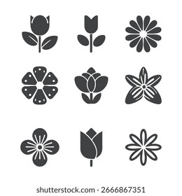 Modern Vector Flower Icons Set, Floral Illustrations for Design Projects