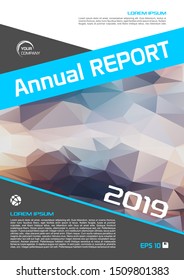 Modern vector flyer, annual report, brochure cover and background with colorful low poly triangle in blue color