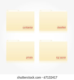 Modern vector folders with different high priority and secret messages on each.
