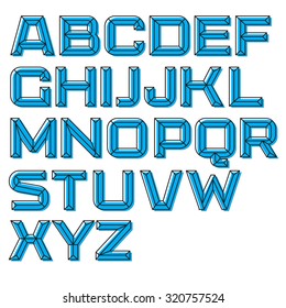 Modern vector font. Outlined letters on the blue background