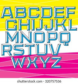 Modern vector font. Outlined volume letters on the color background