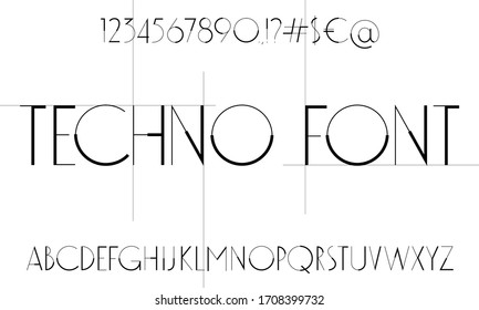 Modern vector font, set of letters, English alphabet. Grotesk style, uppercase letters, numbers and punctuation. Template for banner, poster, greeting card, postcard, t-shirts, print or web design