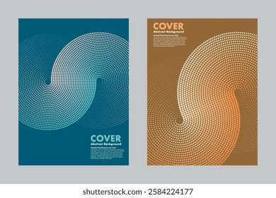 Modern vector geometric abstract background featuring an infinity symbol design and halftone gradient dot pattern on blue and brown background. For cover, digital artwork, poster, annual report.